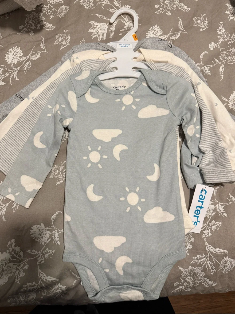 Carter's Light Blue & Cream Cloud, Sun & Moon Long-Sleeve One-Piece (4-Pack)